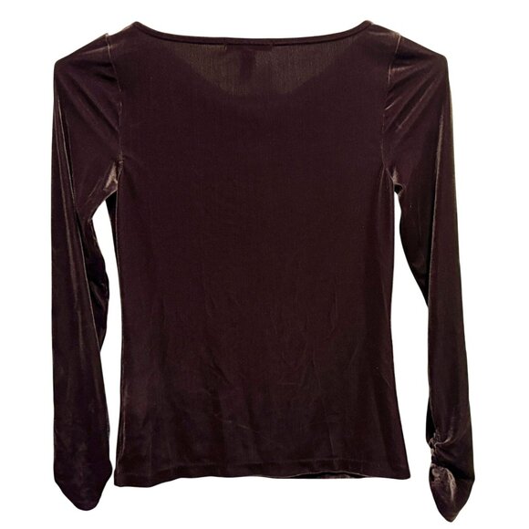 LRL Ralph Lauren Drape Cowl Neck Deep Plum Velvet Pullover Top Long Sleeves Sm - Picture 4 of 6